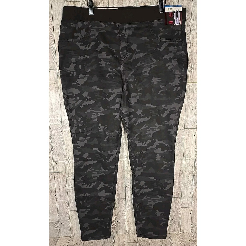 No Boundaries Jeggings 3X (21) Mid Rise Rib Waistband Black CAMO Juniors NEW
